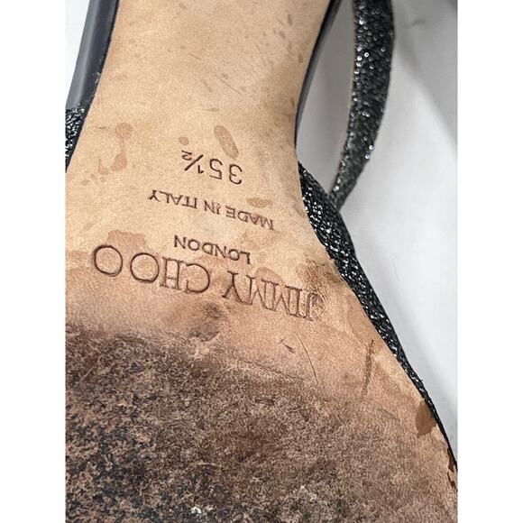 Jimmy Choo Lang Anthracite
Glitter Gunmetal Silver Lamè Ankle Strap Heels - Picture 8 of 9